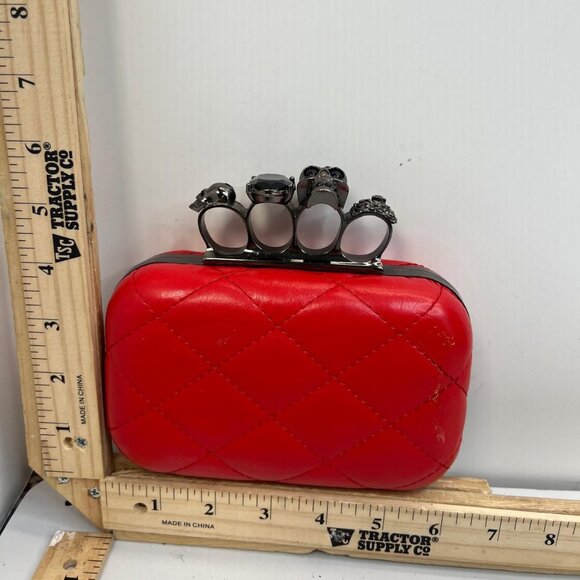 Handbags - Paloma Picasso Red Quilted Skull Knuckle Clutch Bag Gothic Statement Purse